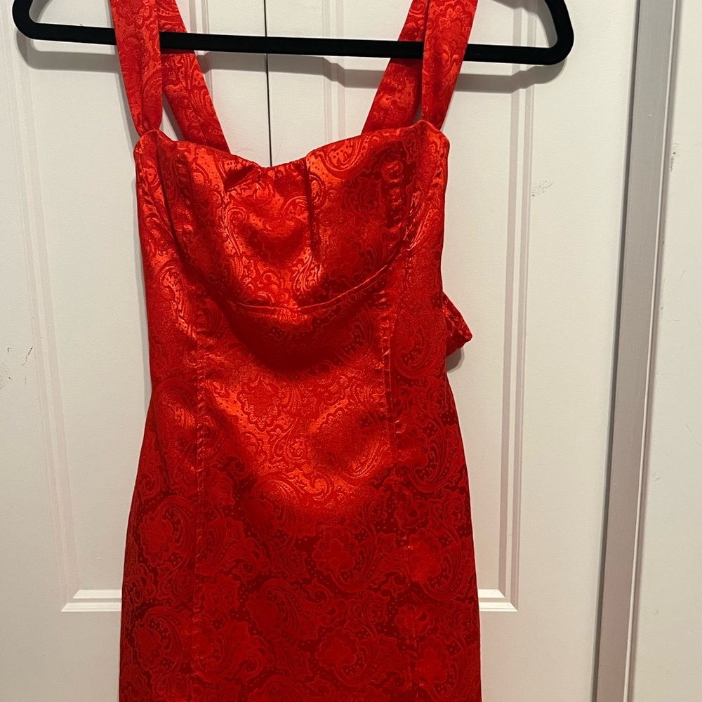 Elegant Red Brocade Dress